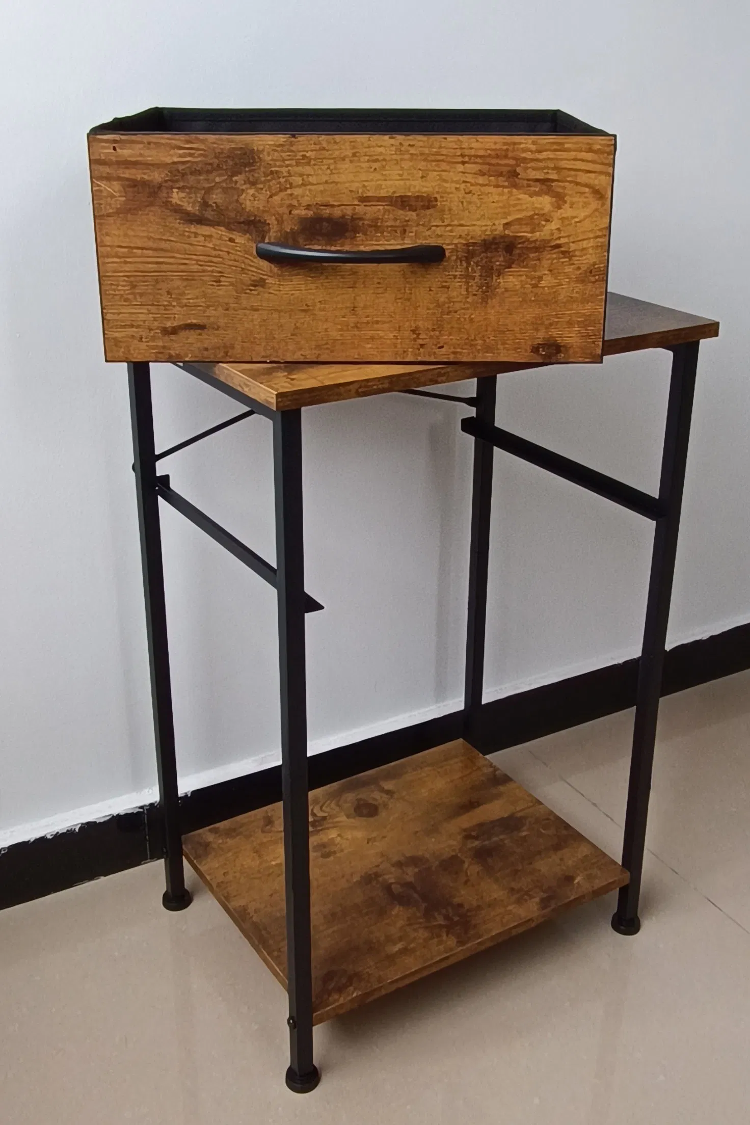 Easy Assembly Dorm, Nightstand, End Table with Fabric Storage Drawer Bedside Furniture with Steel Frame, Side Table for Bedroom, Bedside Cupboard Ws-Swf04-Wa-B