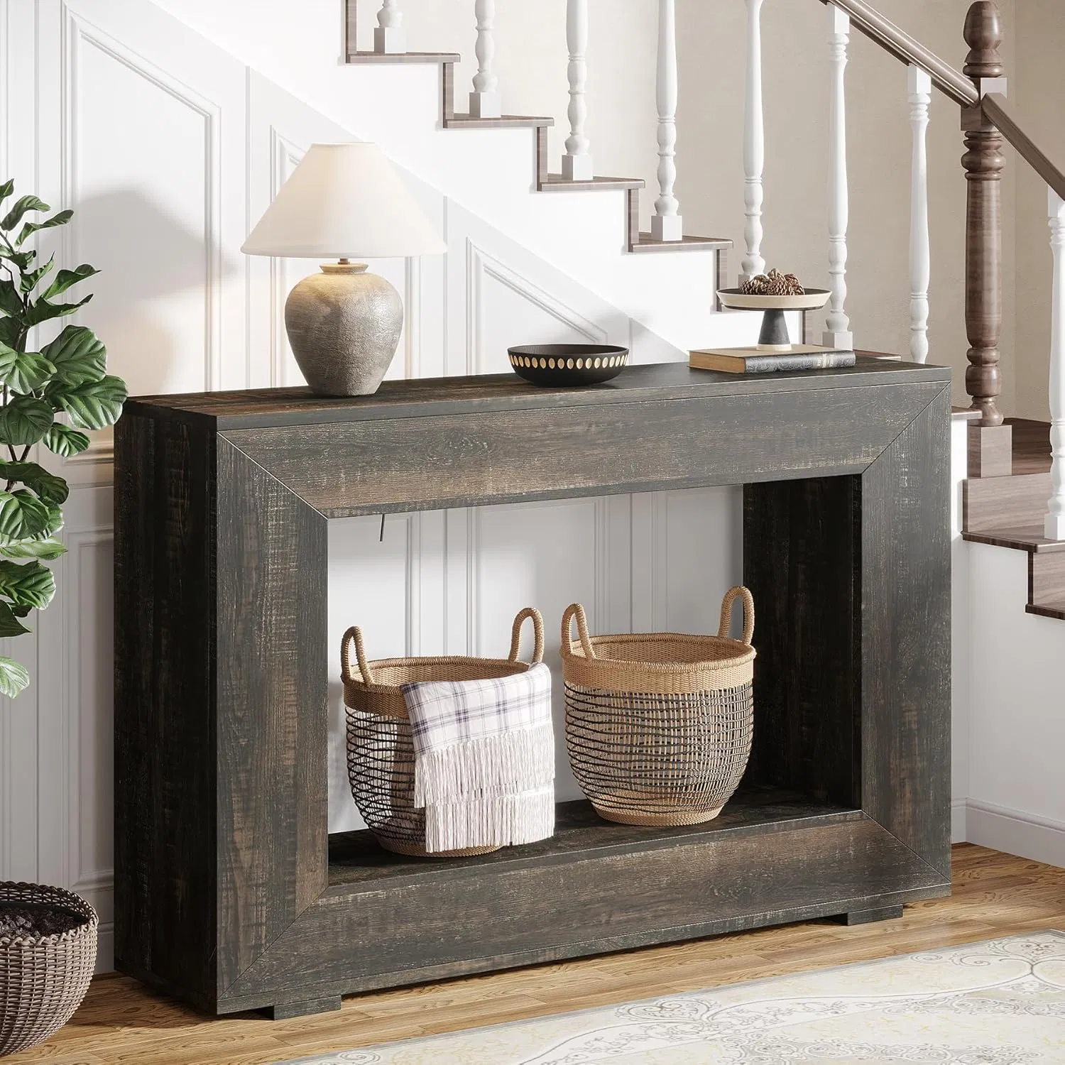 Square Farmhouse Console Table 47 Inches Entryway Console Table with Storage