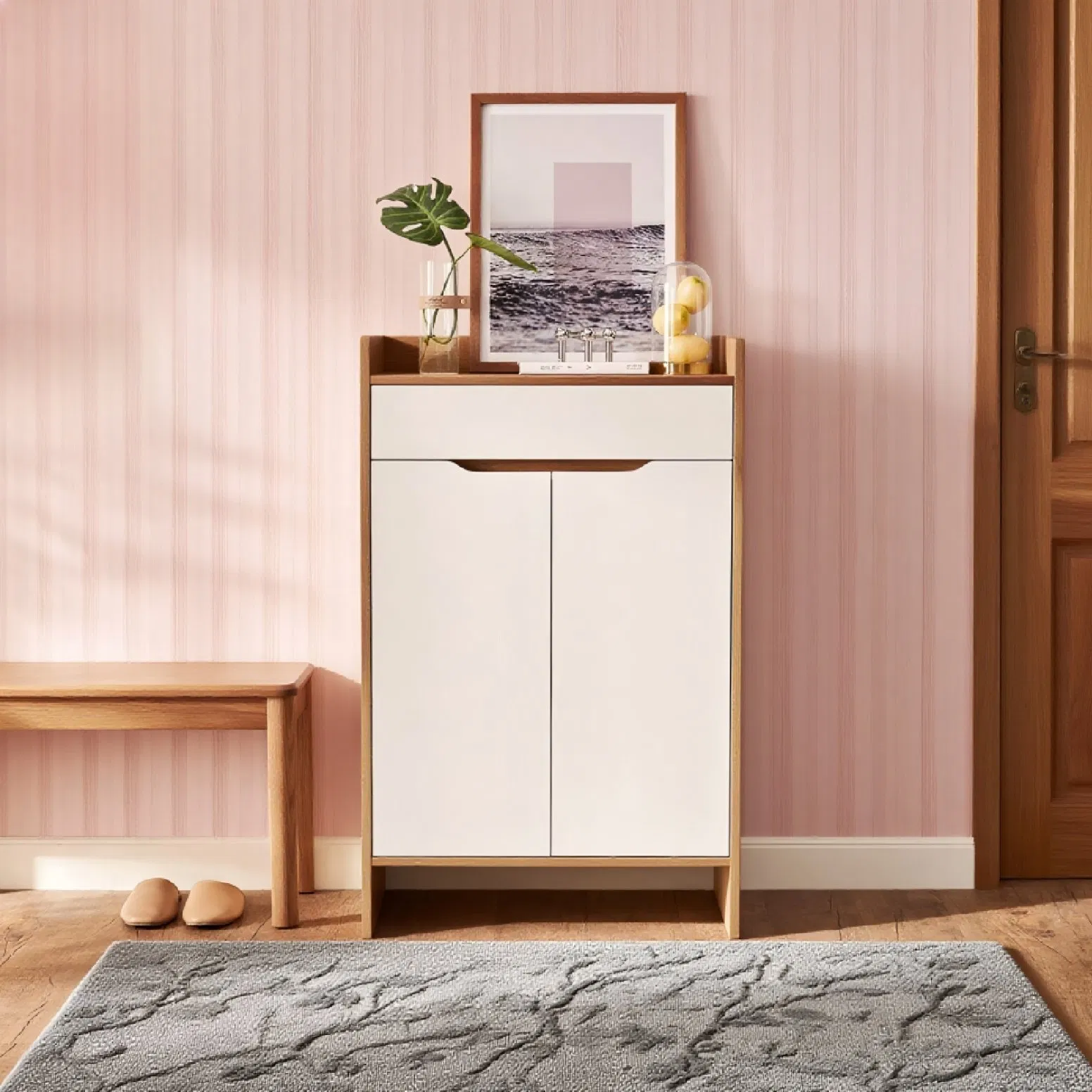 Minimalist Design Double Door Entrance Hall Wooden Furniture Shoe Cabinet