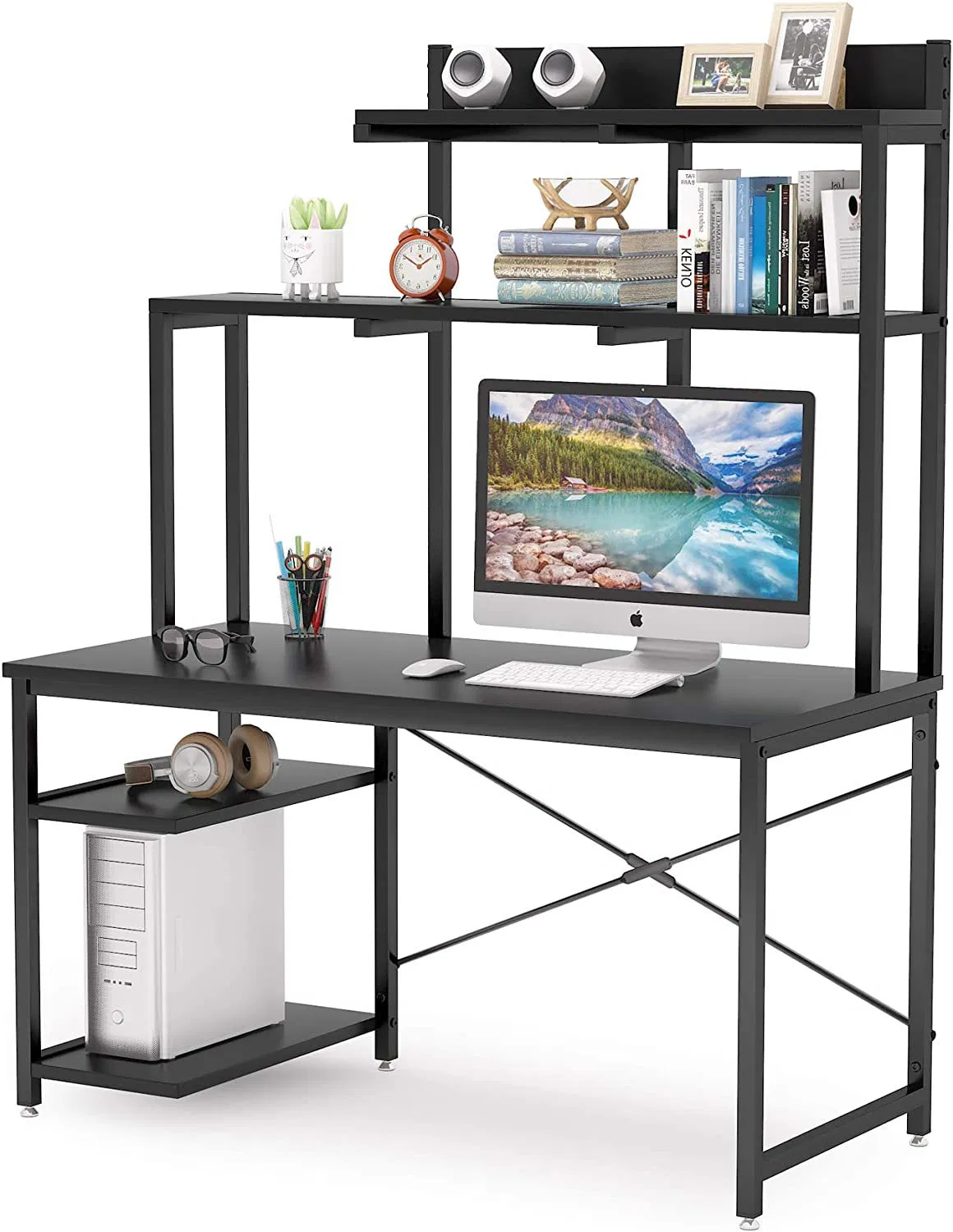 Versatile Wooden Computer Desk with Integrated Bookshelf for Home Office Organization