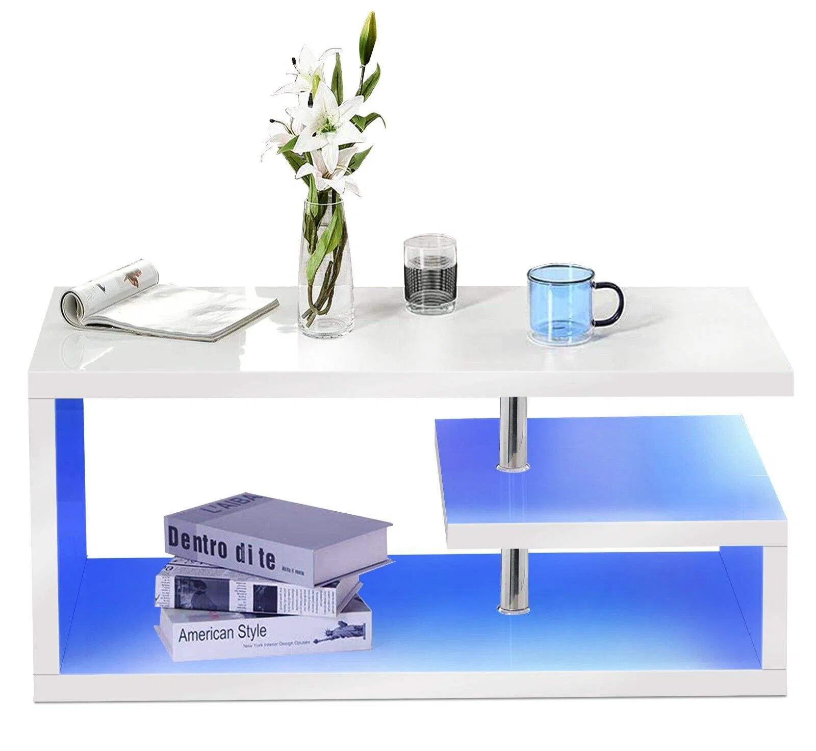 Modern High Gloss RGB LED Bedside Table 2 Drawers Nightstand Side Cabinet