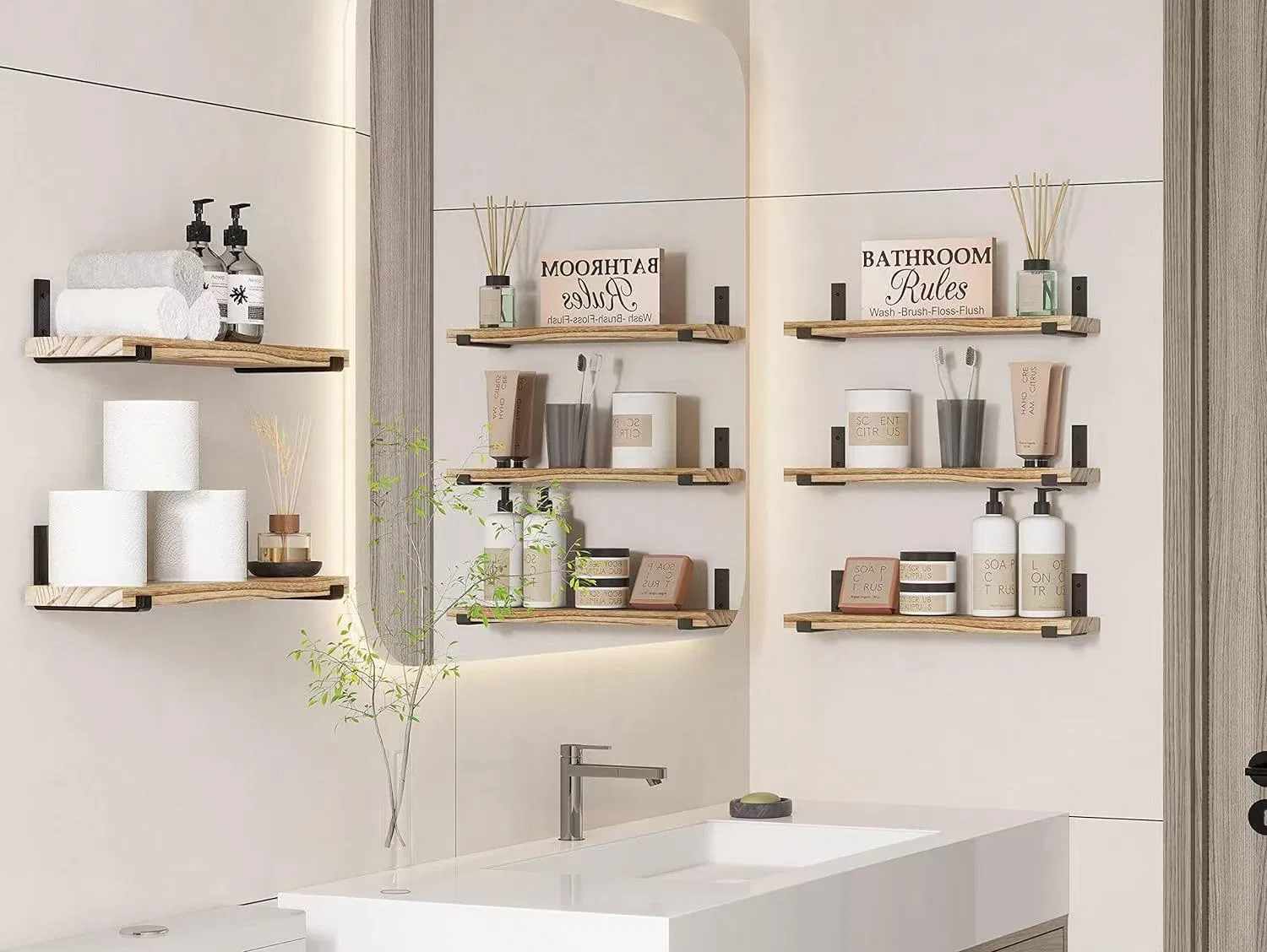 Rustic Wooden Floating Shelves Wall Mounted Farmhouse Wooden Wall Shelf Best Selling Rectangular Wooden Wall Shelf