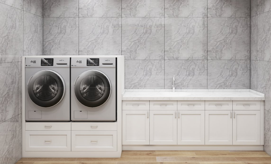 Modern White Storage Cabinet for Laundry Room Organization
