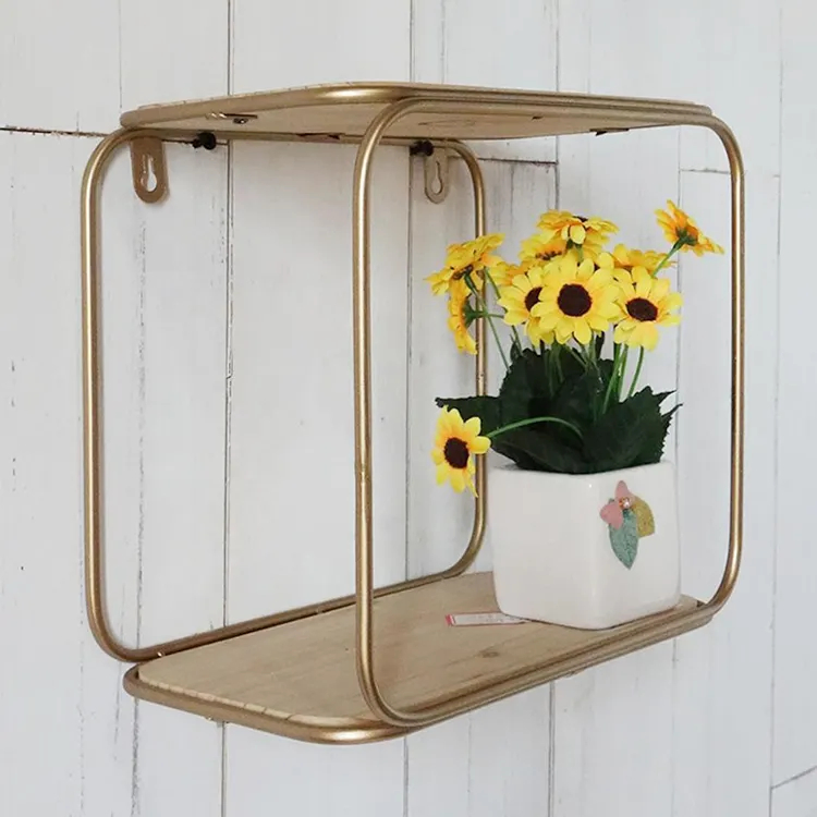 Custom Metal Decoration Square Rustic Wood Wire Frame Hanging Oval Floating Wall Display Shelves