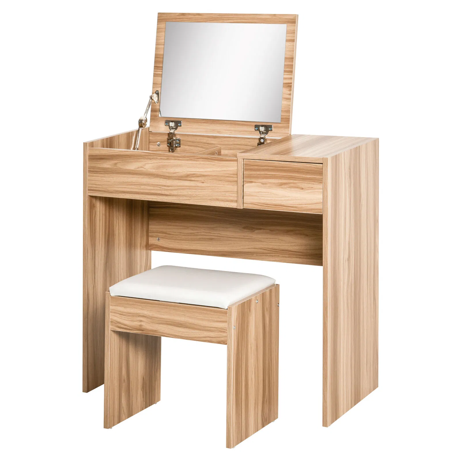 Modern Antique European Folding Foldable Flip up Makeup Vanity Mirror Wooden Dressing Table Mirror Stool for Bedroom