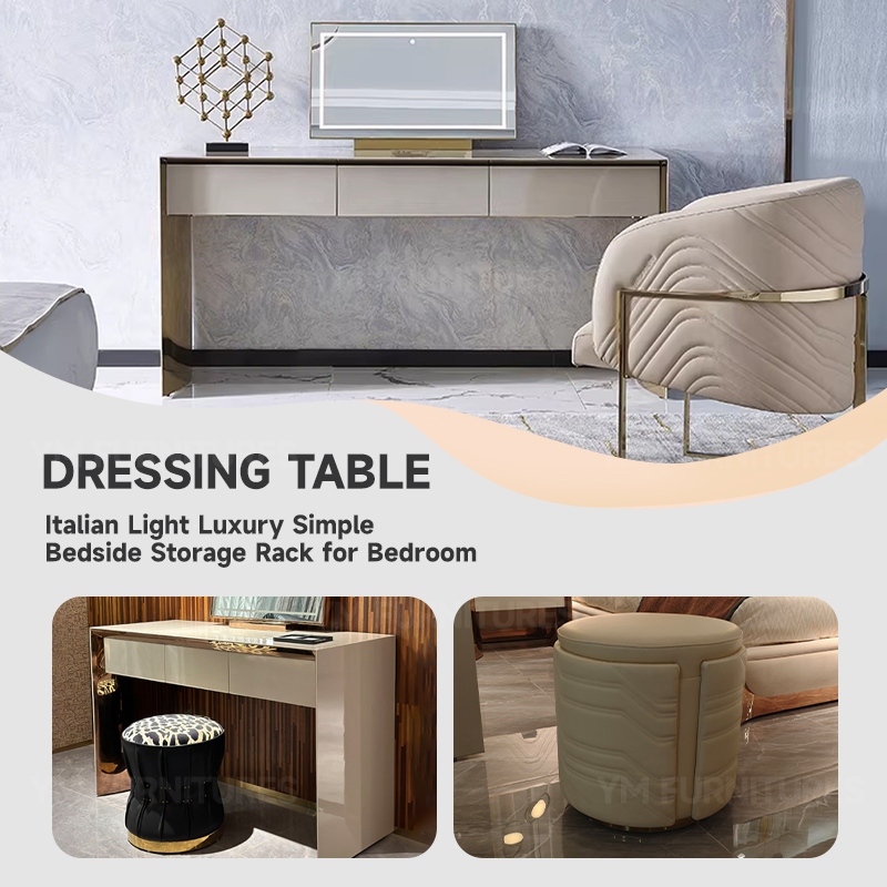 Metal 3 Sliding Drawers Bedroom Storage Vanity Dresser Modern Makeup Dressing Table