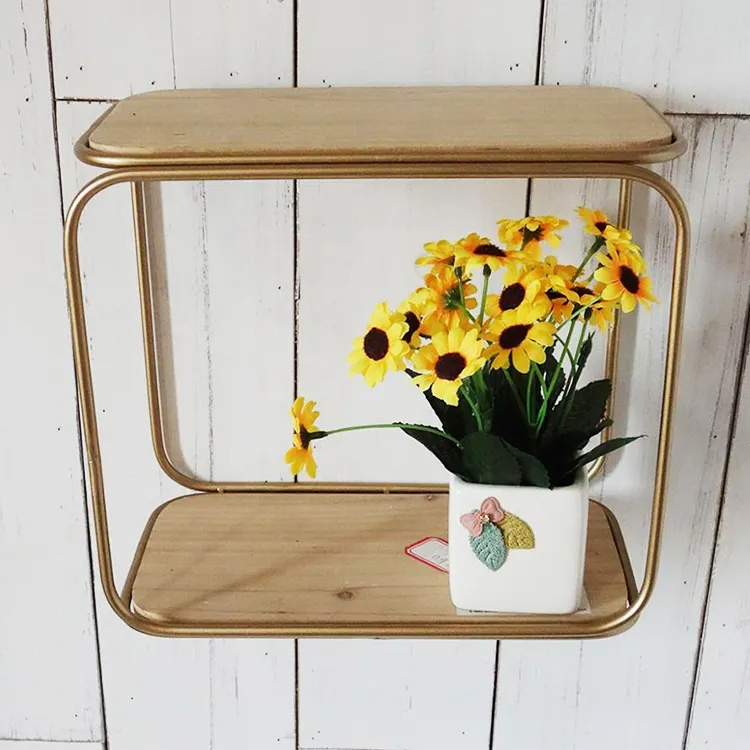 Custom Metal Decoration Square Rustic Wood Wire Frame Hanging Oval Floating Wall Display Shelves