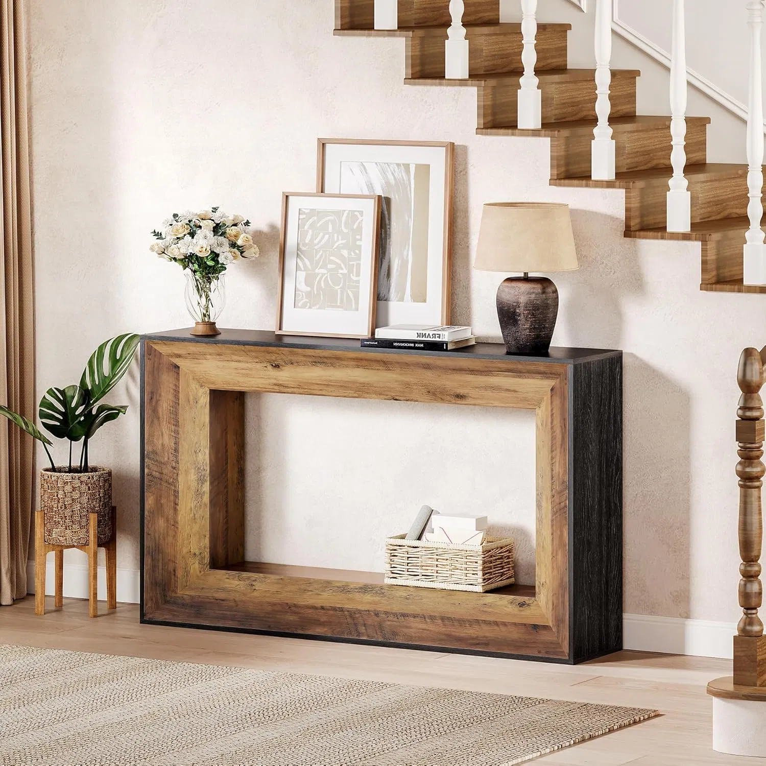 Narrow Rectangular Console for Living Room Entryway Hallway with Storage