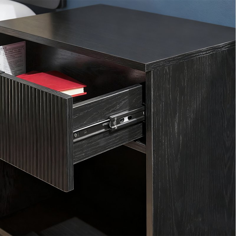 Wood Nightstand with 2 Drawers, MID-Century Modern Night Stand with Open Shelf, Vintage Bedside Table for Bedroom