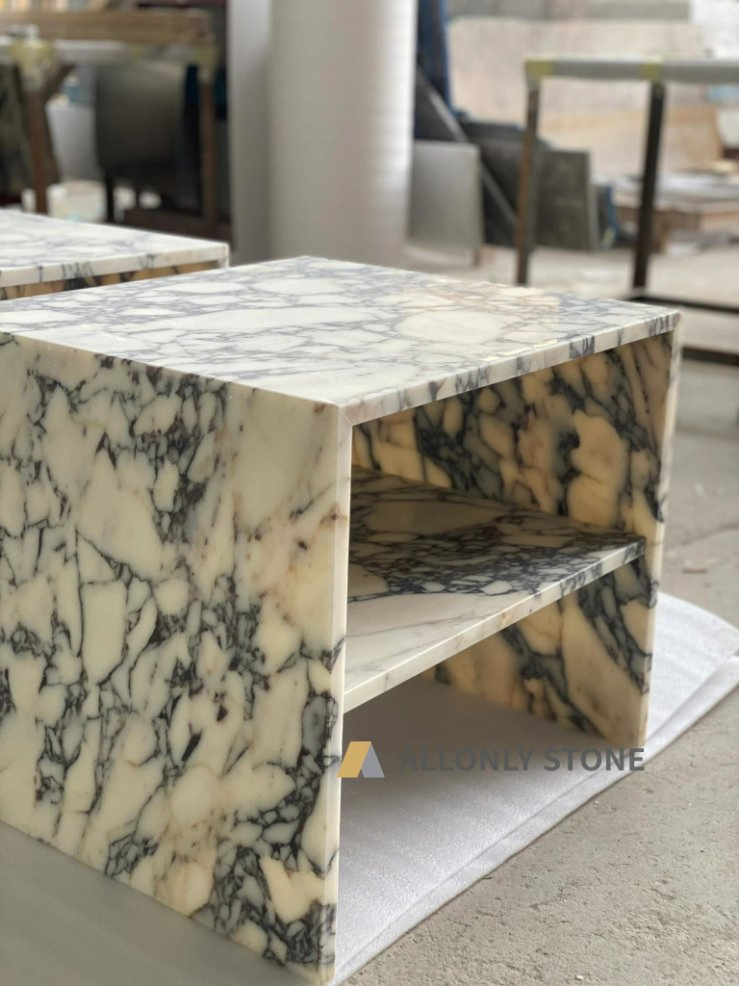 Natural Luxury Stone Side Table Bedroom Nightstand Table Italy Viola Calacatta Marble Bedside Table for Living Room Furniture
