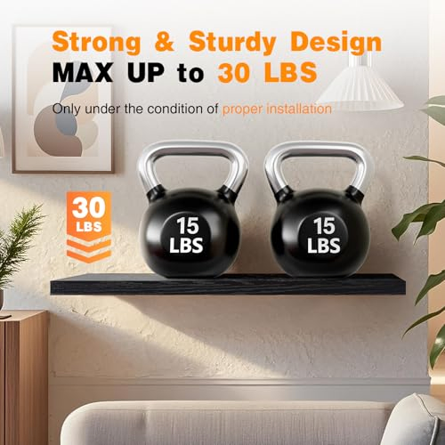 Homeforia 16 Inch Black Floating Shelves, High End Solid Real Wood 16inch Bathroom Floating Shelves for Wall Mounted, 16in Wooden Small Floating Shelf, Heavy Du