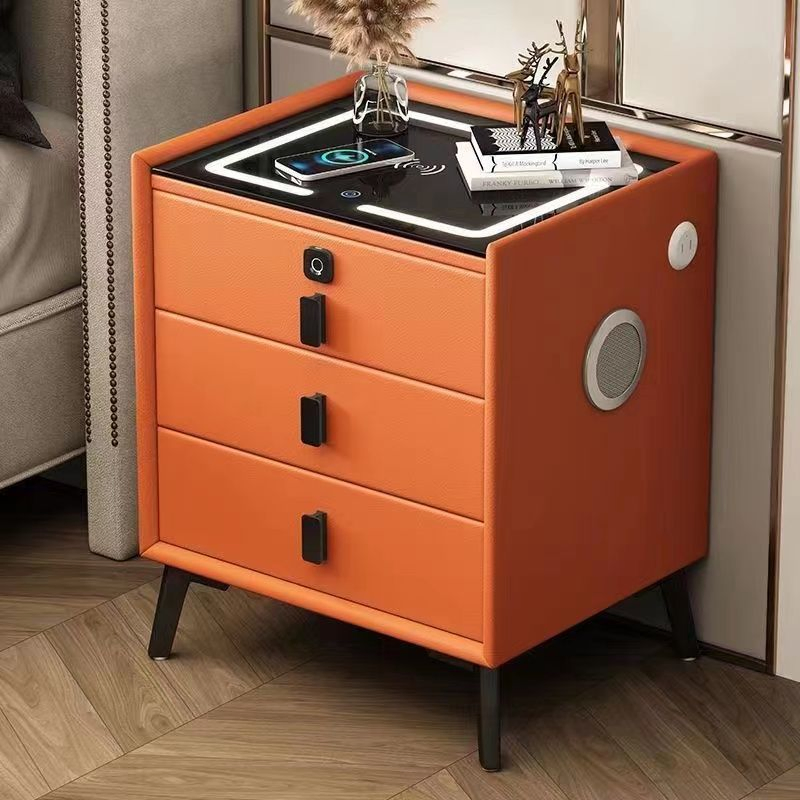 Minimalist Wooden Smart Furniture LED Nightstand Luxury Home Solid Wood USB Bedroom Modern Bedside Table with Wireless Charging