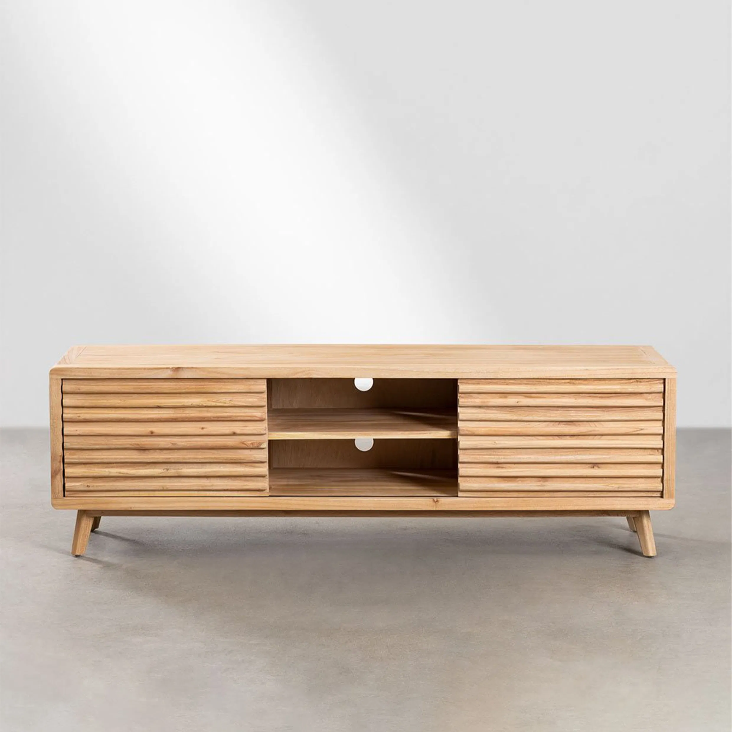 Clean-Line Solid Wood TV Console with Sliding Doors