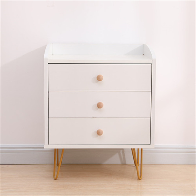 China Bespoke Solid White Wooden Bedside Table, 3 Drawer Storage Bedroom Nightstands, Contemporary Industrial Saving-Space Apartment Night Stand, End Table