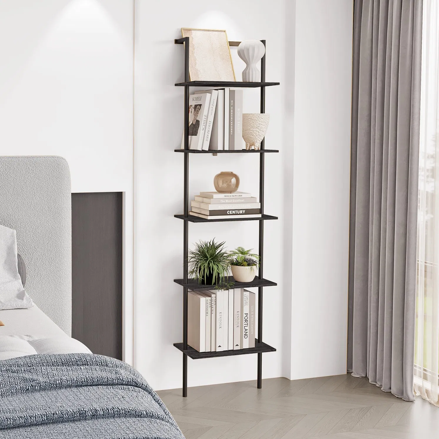 Vertical Multi-Layer Metal Bookshelf Sturdy Durable and Easy to Install Wall Bookshelf
