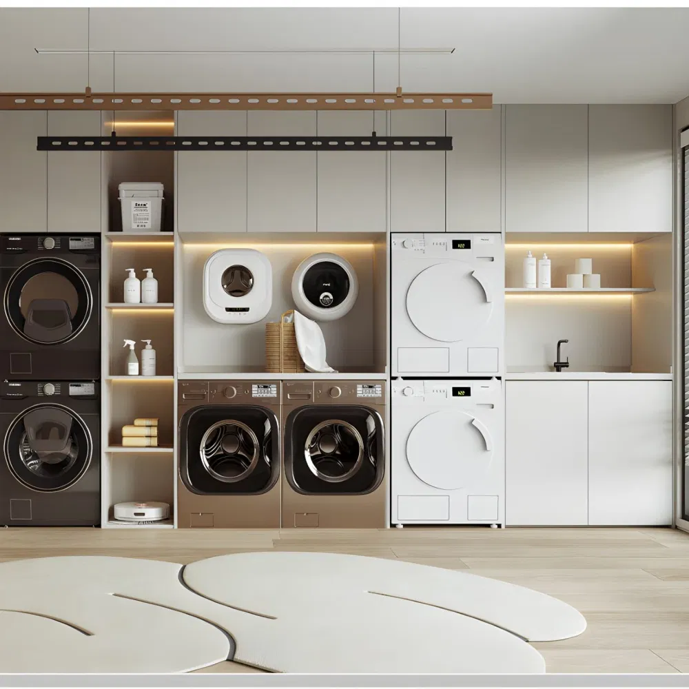 Laundry Room Custom Modern Storage Cabinet with LED Lighting Washstand