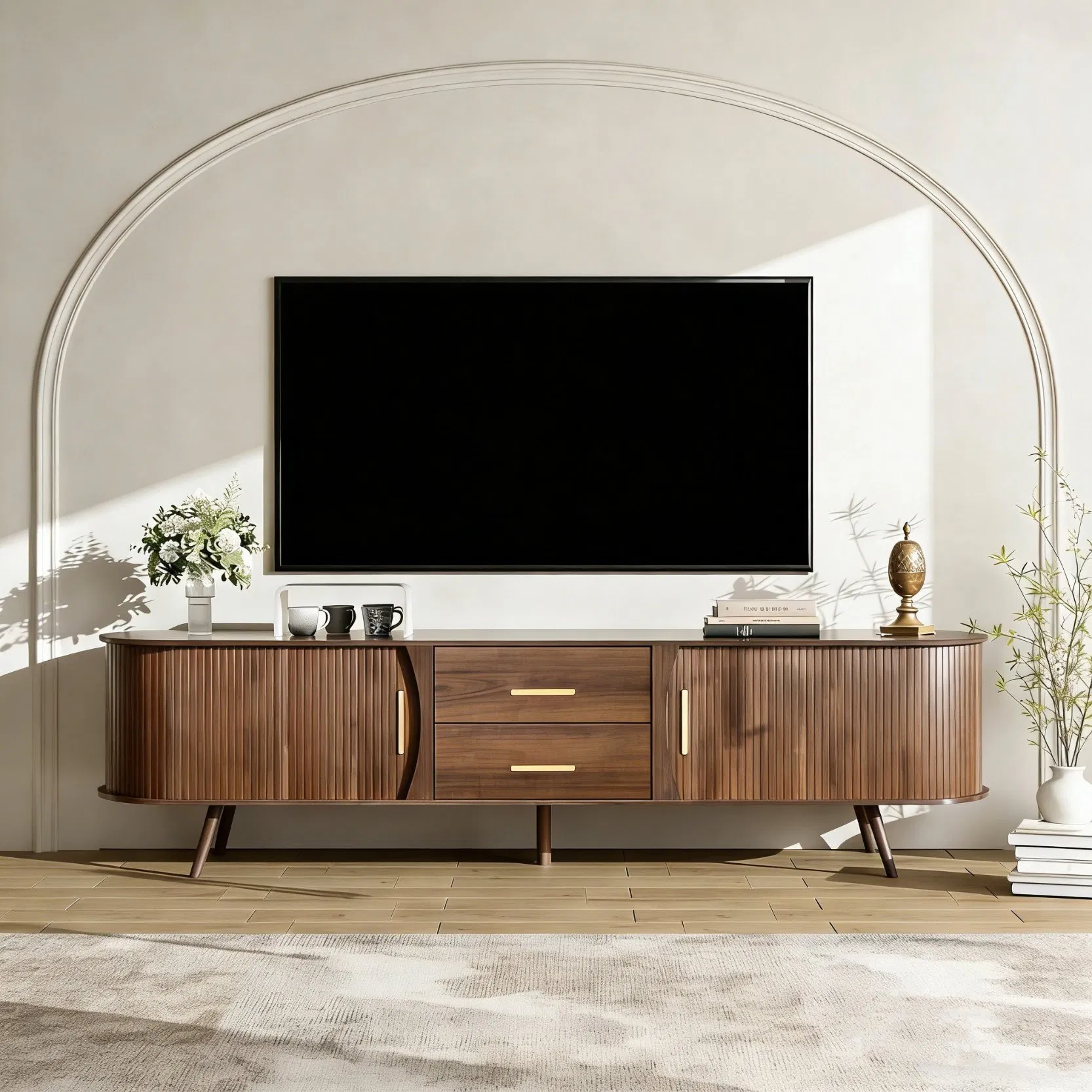 70" Multifunctional Medieval Groove Tambour TV Console