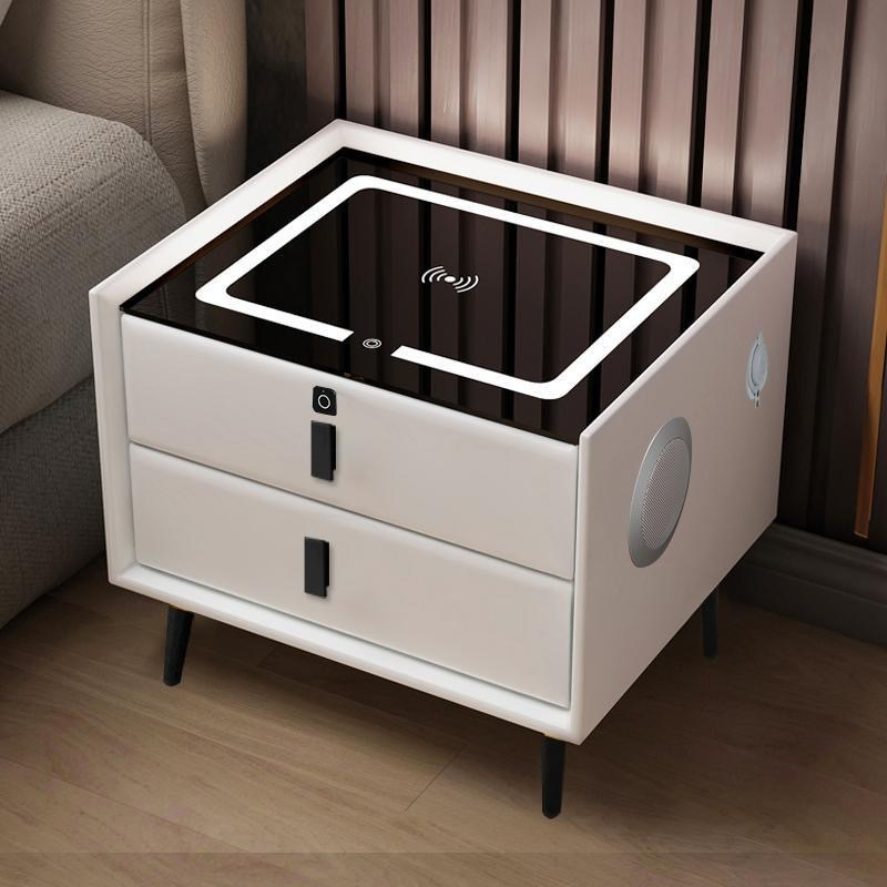 Minimalist Wooden Smart Furniture LED Nightstand Luxury Home Solid Wood USB Bedroom Modern Bedside Table with Wireless Charging
