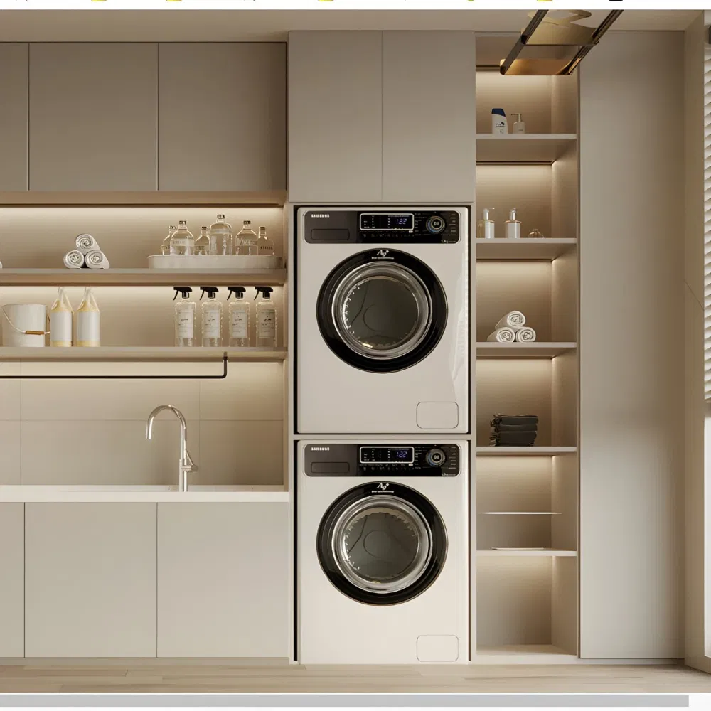 Laundry Room Custom Modern Storage Cabinet with LED Lighting Washstand