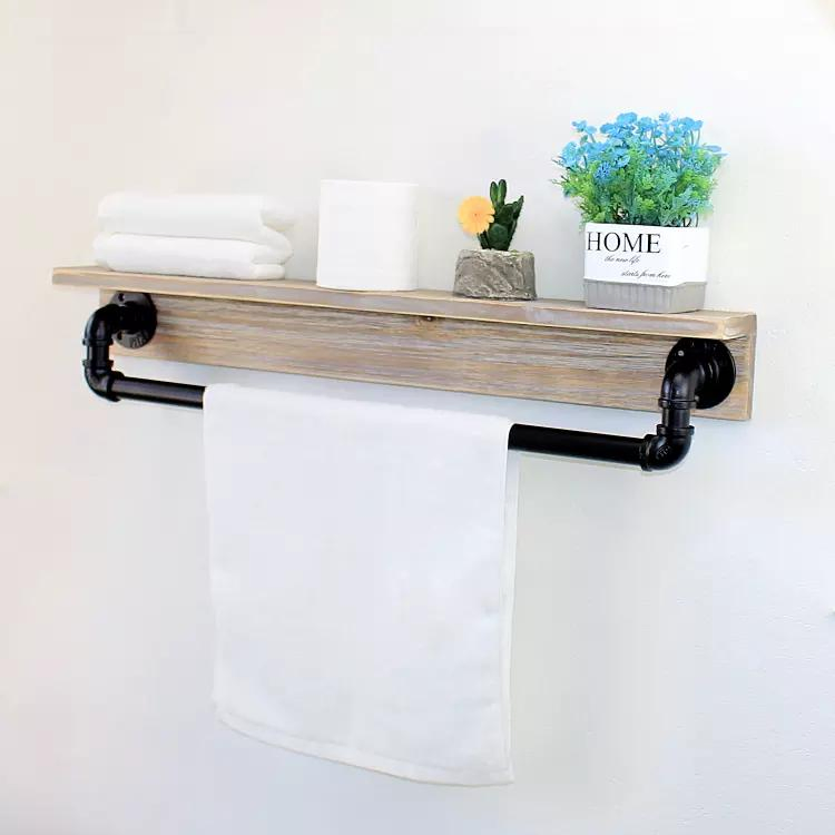 19.7in Rustic Wall Decor Farmhouse, Metal Floating Shelves Towel Holder, Wall Shelf Over Toilet