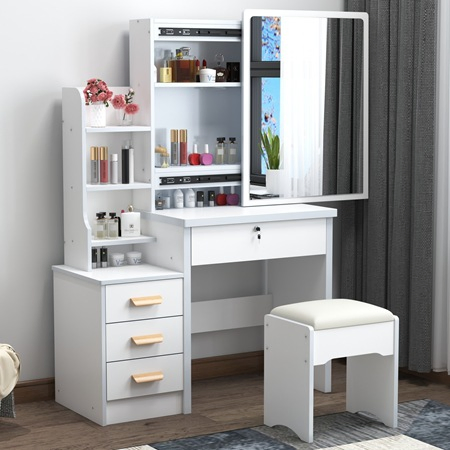 Modern Simple Design Wooden Dressing Table with Mirror and Drawers for Bedroom Furniture