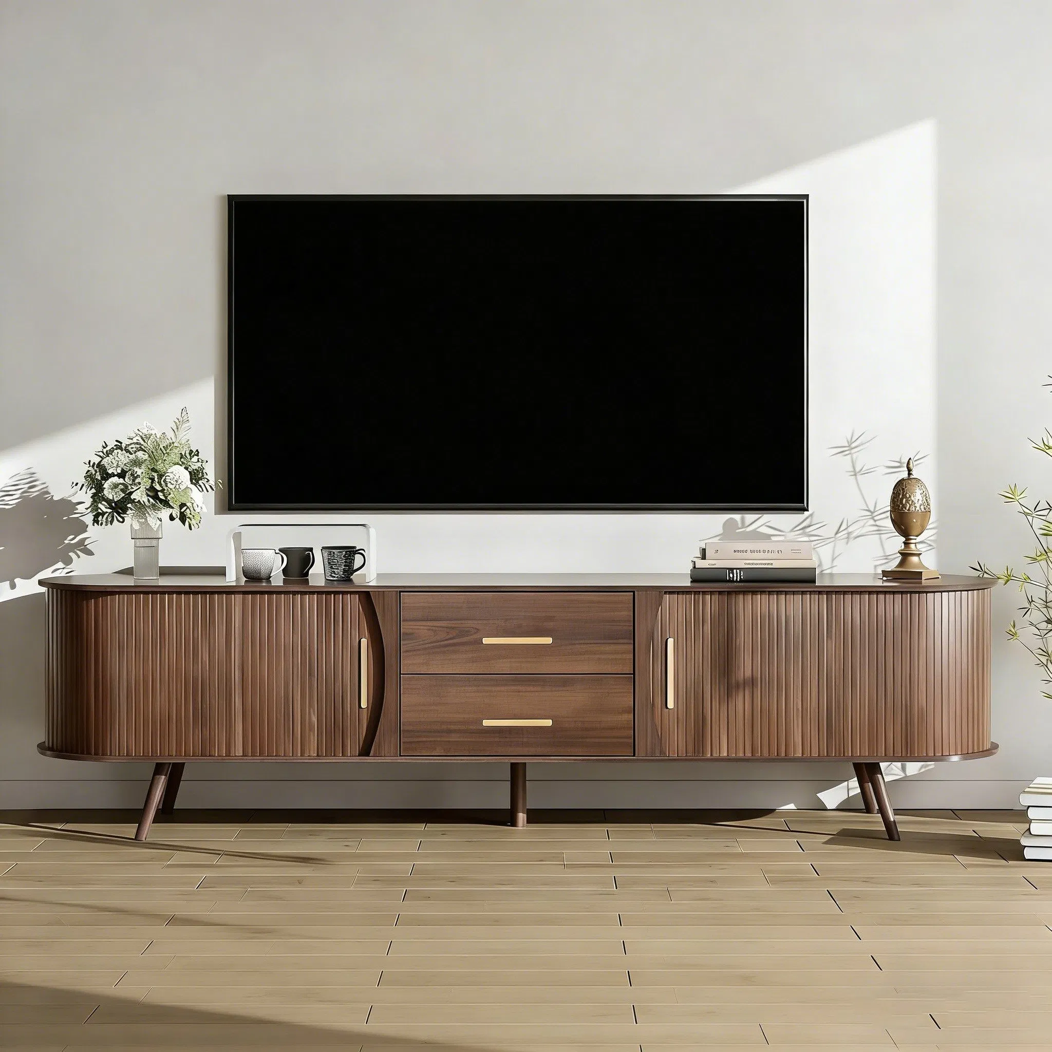 70" Multifunctional Medieval Groove Tambour TV Console