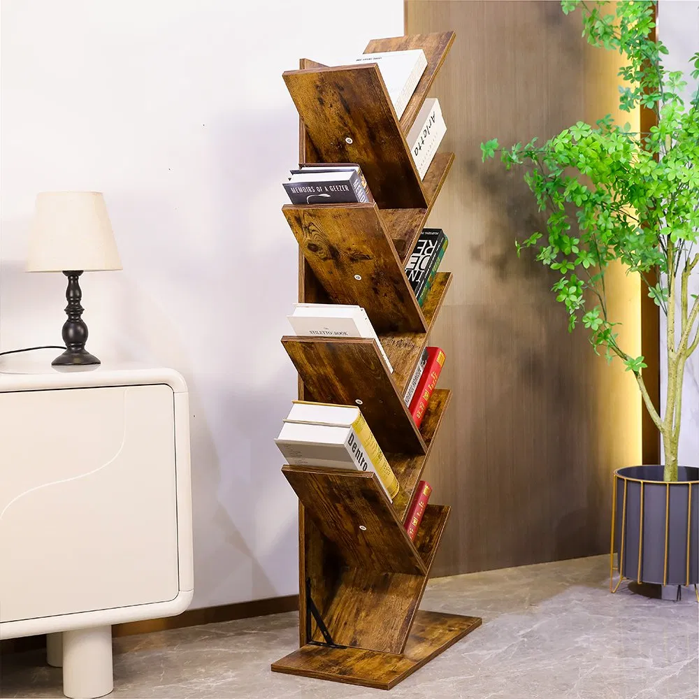 Large 9-Shelf Wood Bookcase Tree Bookshelf for Home Library or Entryway