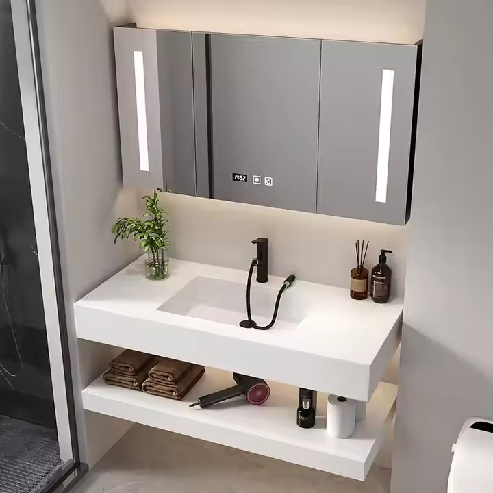 Hotel-Grade LED Light Defog Bathroom Storage Jewelry Mirror Medicine Cabinet Blue Gold Black Gloss Laundry Living Room Use Used