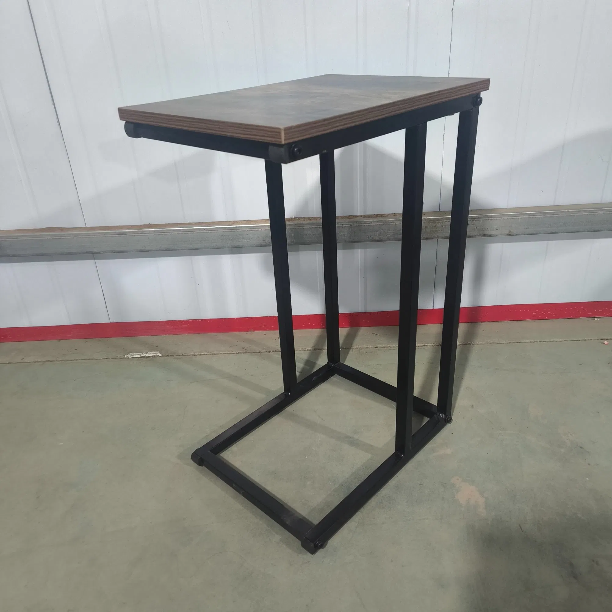 Wooden Bedside Table with Black Metal Frame MDF Top Nightstand Corner Table