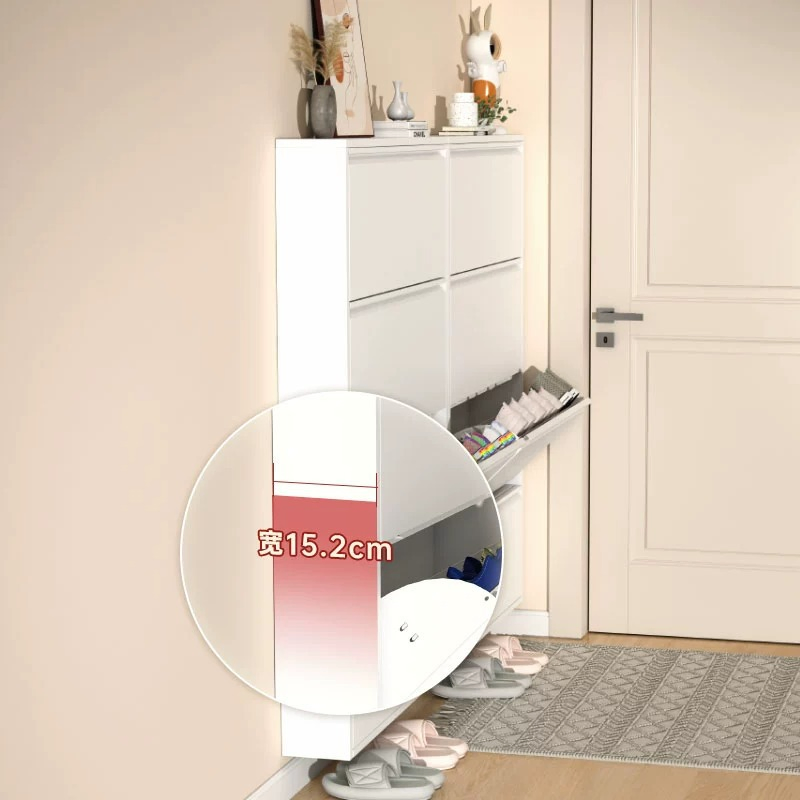 Modern Home Steel Furniture 3 Layers Shoe Rack Living Room Metal Flip Type Dust Preventionshoe Shoe Cabinet with White