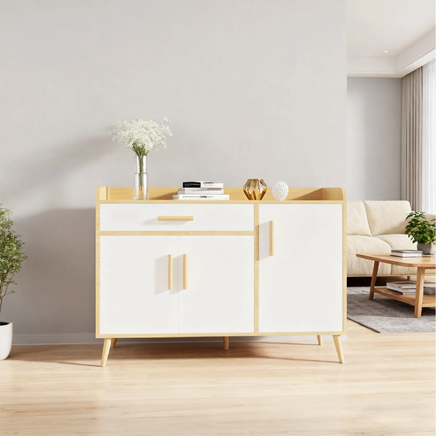 Elegant Wooden Shoe Cabinet with Adjustable Shelves for Storage