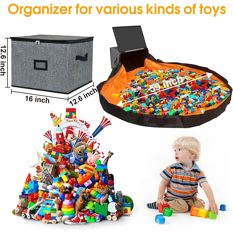 Toy Storage Organizer Box with Play Mat Collapsible Basket Ez29745