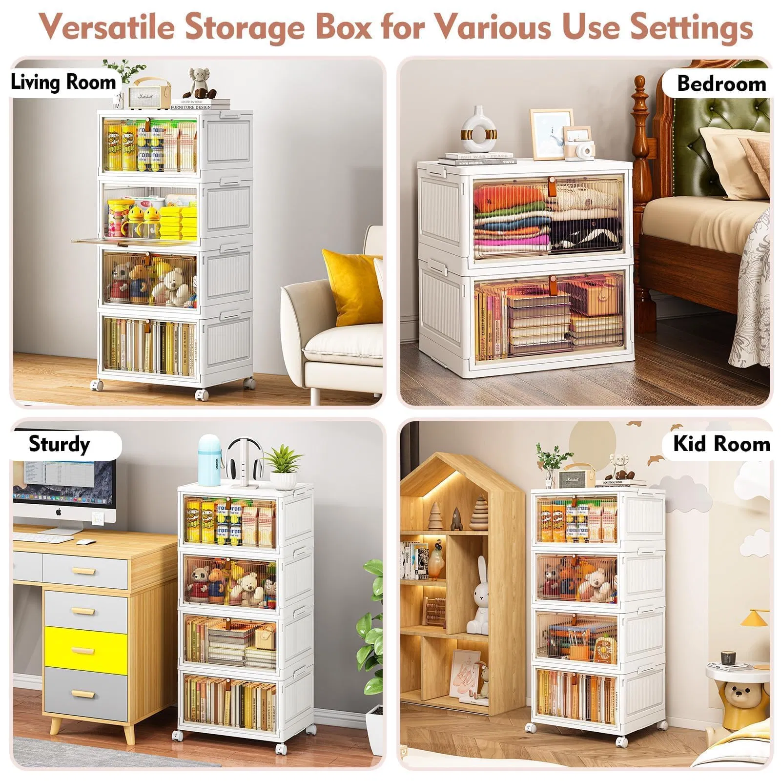 Modern Rectangular PP Storage Box Foldable Multifunctional Organizer for Toy Shoe Clothes in Living Room