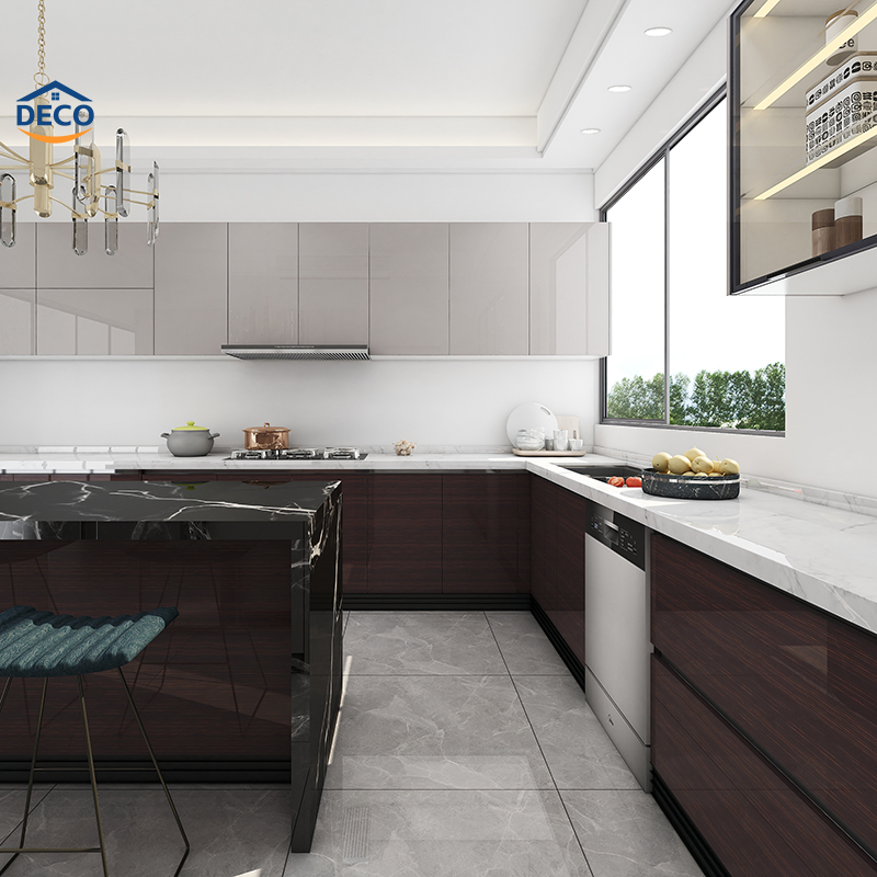 Kitchen Furniture Custom Design Island Wood Veneer Kitchen Pantry Cabinet Unit for Wholesalers