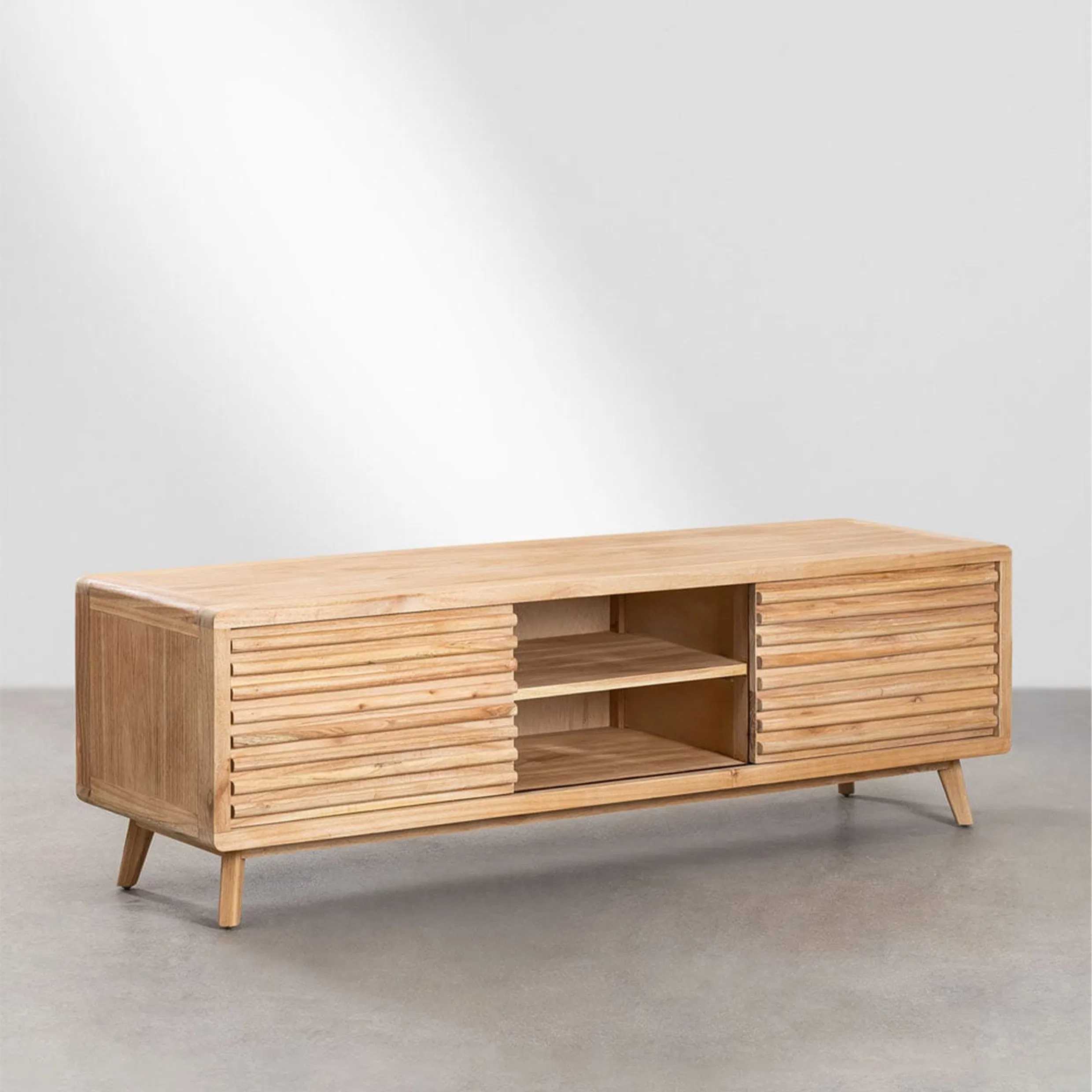 Clean-Line Solid Wood TV Console with Sliding Doors