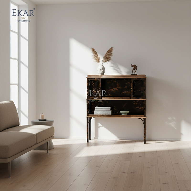 Ekar Dynasty Chinoiserie Luxury Console Hand-Painted English Style Entryway Cabinet