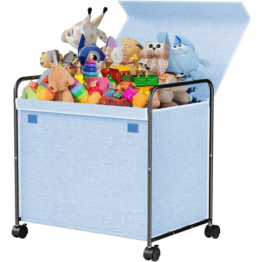 Foldable Metal Rack Large Toy Storage Box Organizer for Bedroom with Wheels