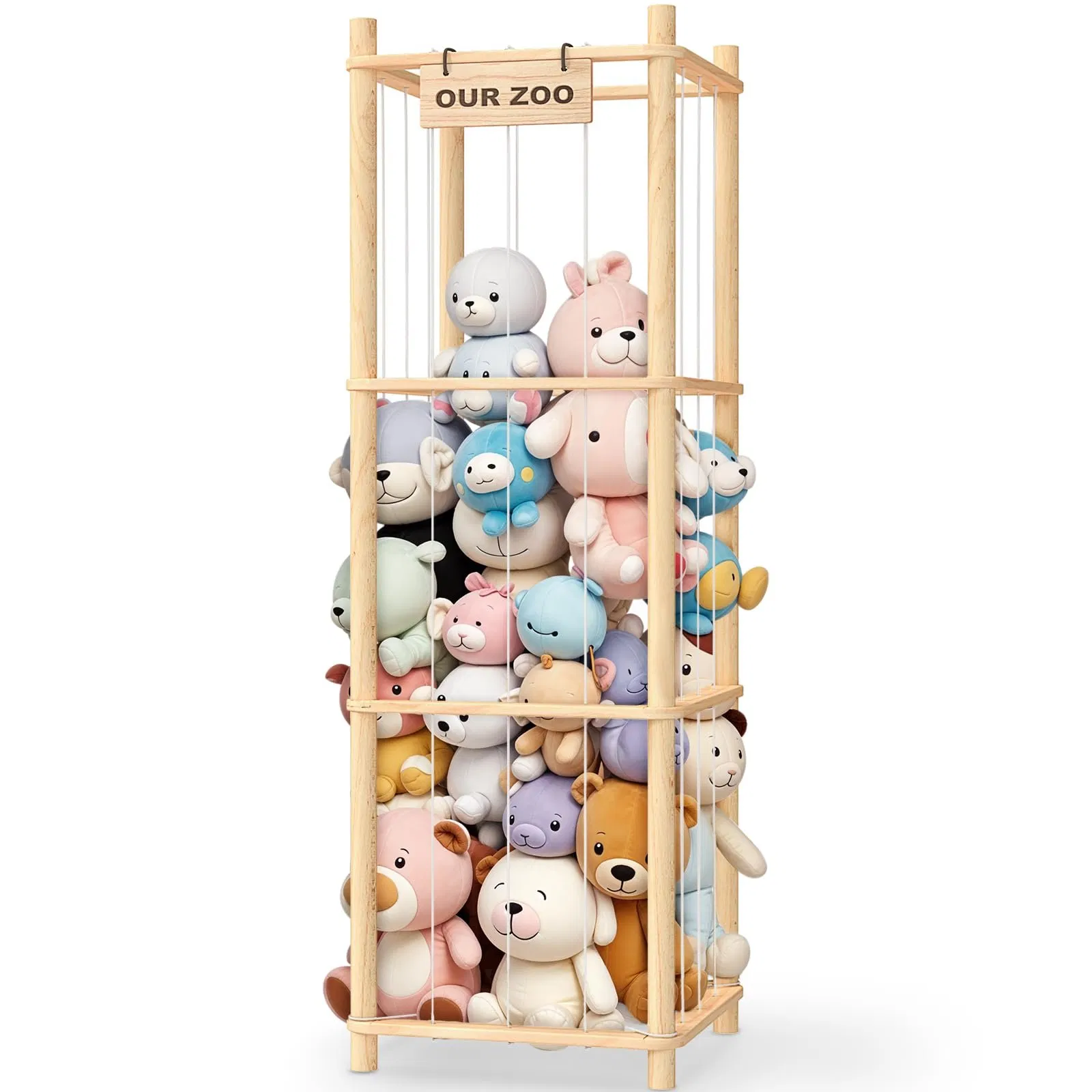 Stuffed Animal Storage &amp; Organizer, Wooden Cute Zoo Toy Holder for Toddler Rooms, Playrooms &amp; Bedrooms