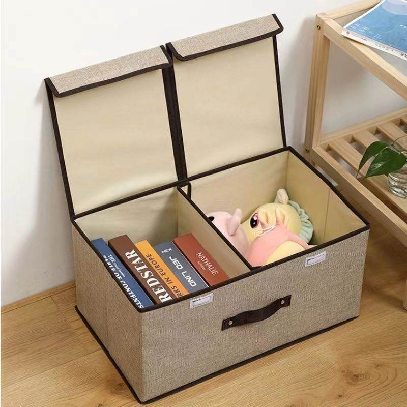 Wardrobe Storage Organizer Double Cover Folding Box Toy Dustproof Linen Fabric Home Cloth Containers Drawers Storage Boxes Organizer