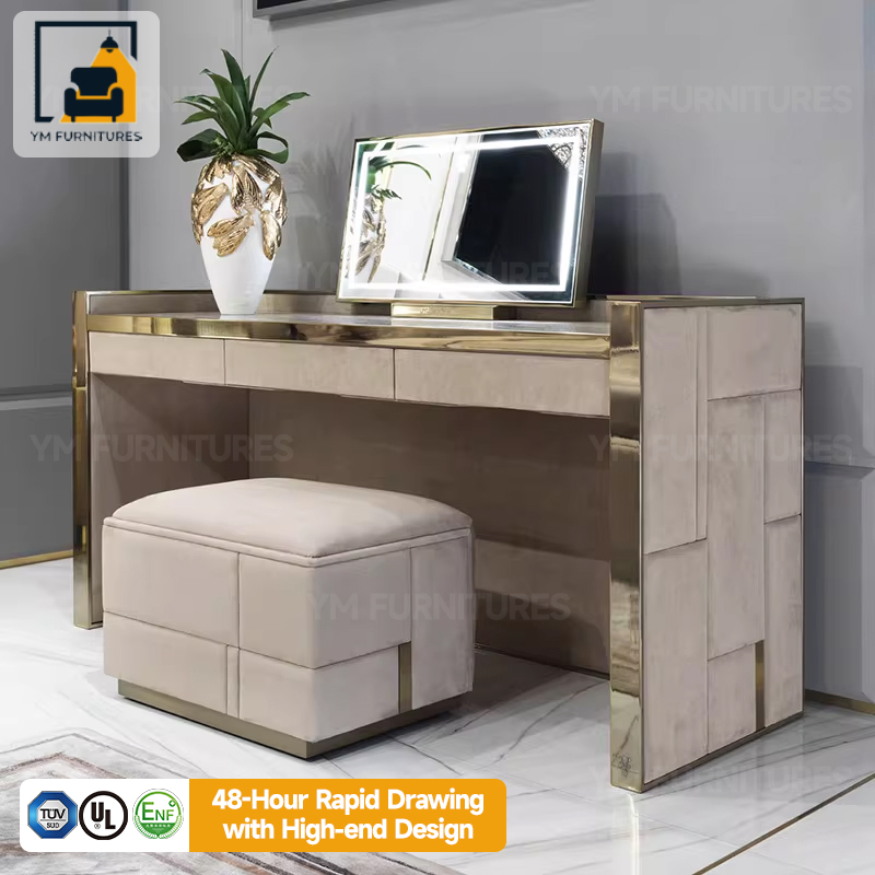 Metal 3 Sliding Drawers Bedroom Storage Vanity Dresser Modern Makeup Dressing Table