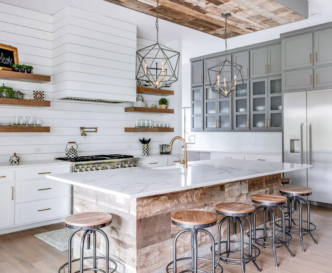 Farmhouse Grey and White Wood Tones Shaker Joinery Cabinets