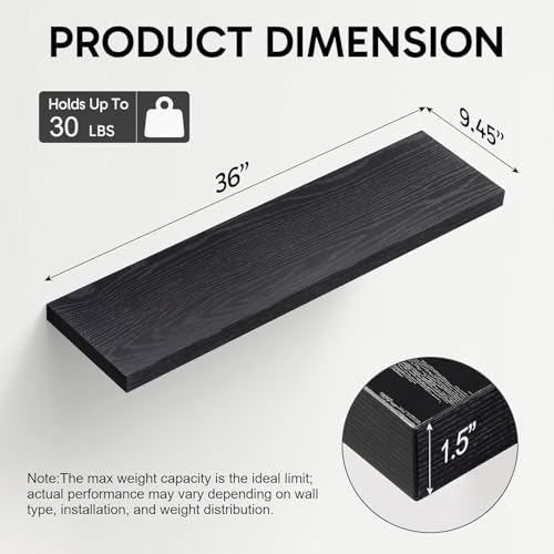 Homeforia 16 Inch Black Floating Shelves, High End Solid Real Wood 16inch Bathroom Floating Shelves for Wall Mounted, 16in Wooden Small Floating Shelf, Heavy Du