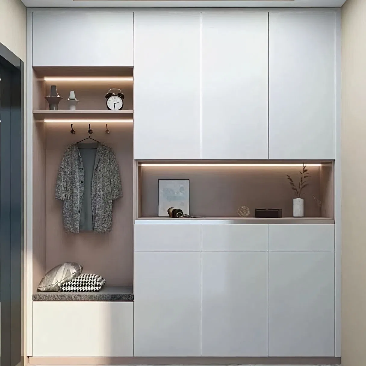 Traditional Style Light Green Louver Cabinet Door Breathable Shoe Cabinet Residential Home Shoe Cabinet Durable Wooden Custom Shoe Cabinet