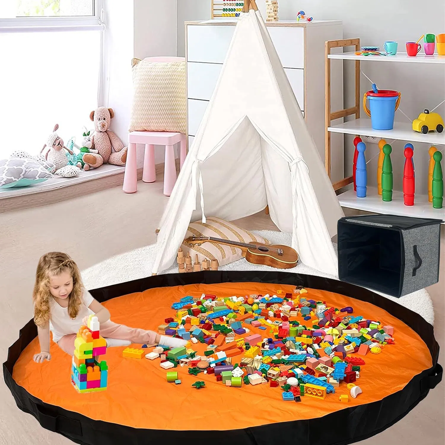 Toy Storage Organizer Box with Play Mat Collapsible Basket Ez29745