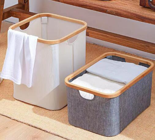 Foldable Bamboo &amp; Fabric Storage Basket Toy Organizer