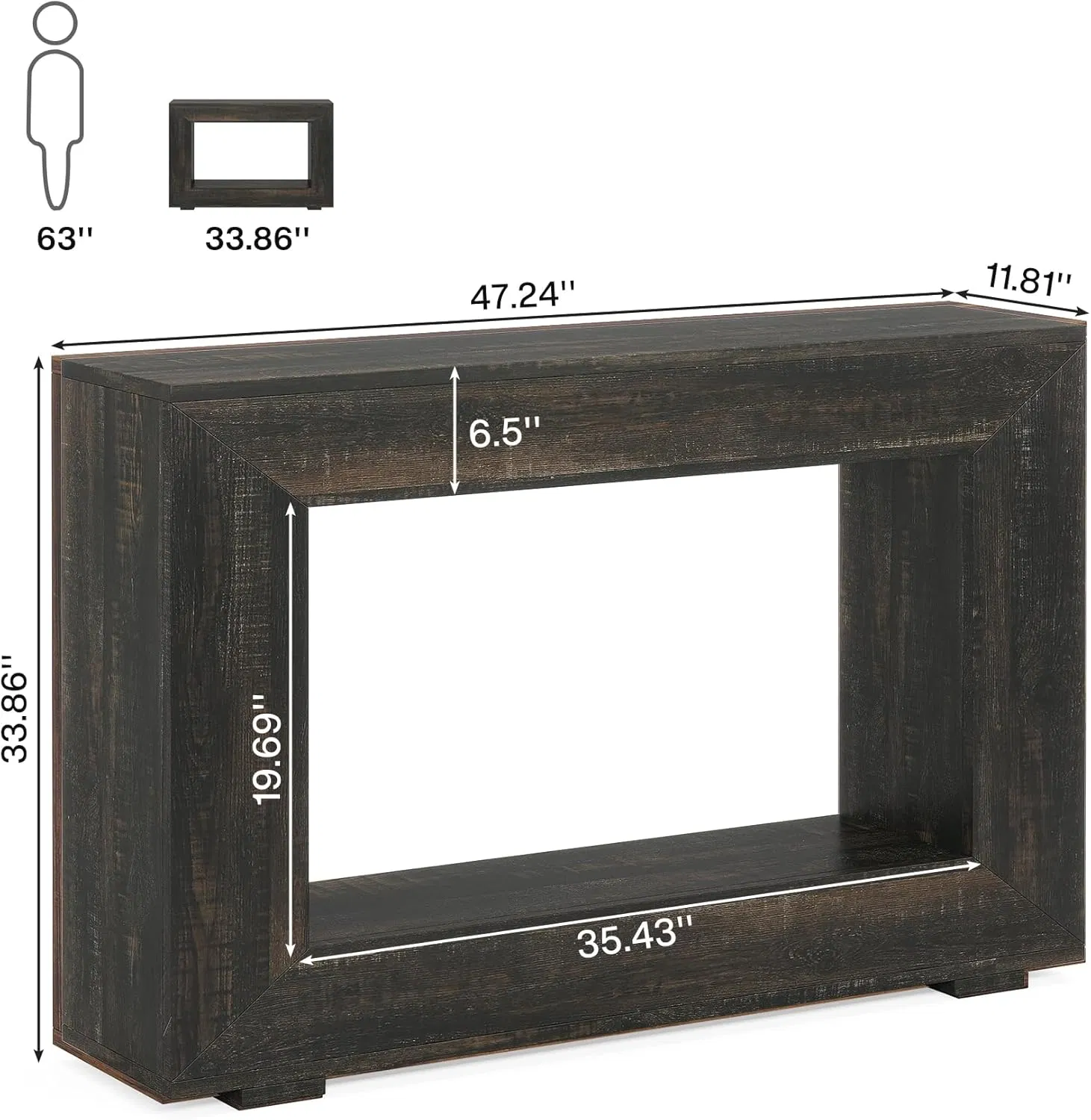 Square Farmhouse Console Table 47 Inches Entryway Console Table with Storage
