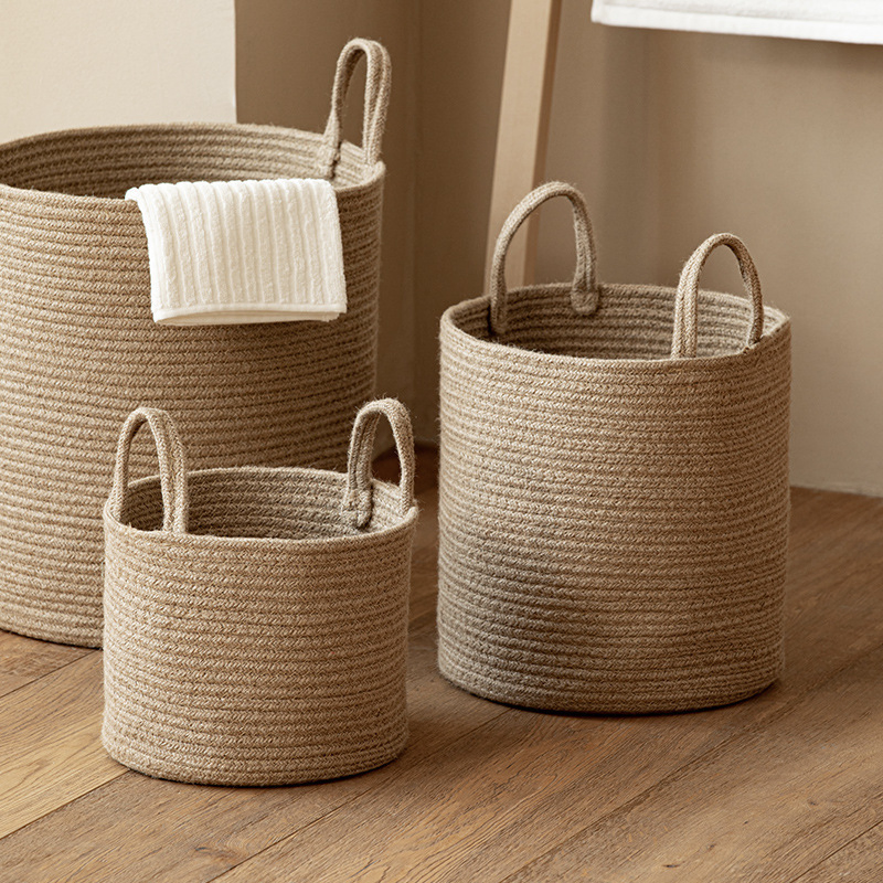 Handwoven Jute Storage Basket Nordic Style Laundry Hamper Portable Organizer for Clothes &amp; Toys