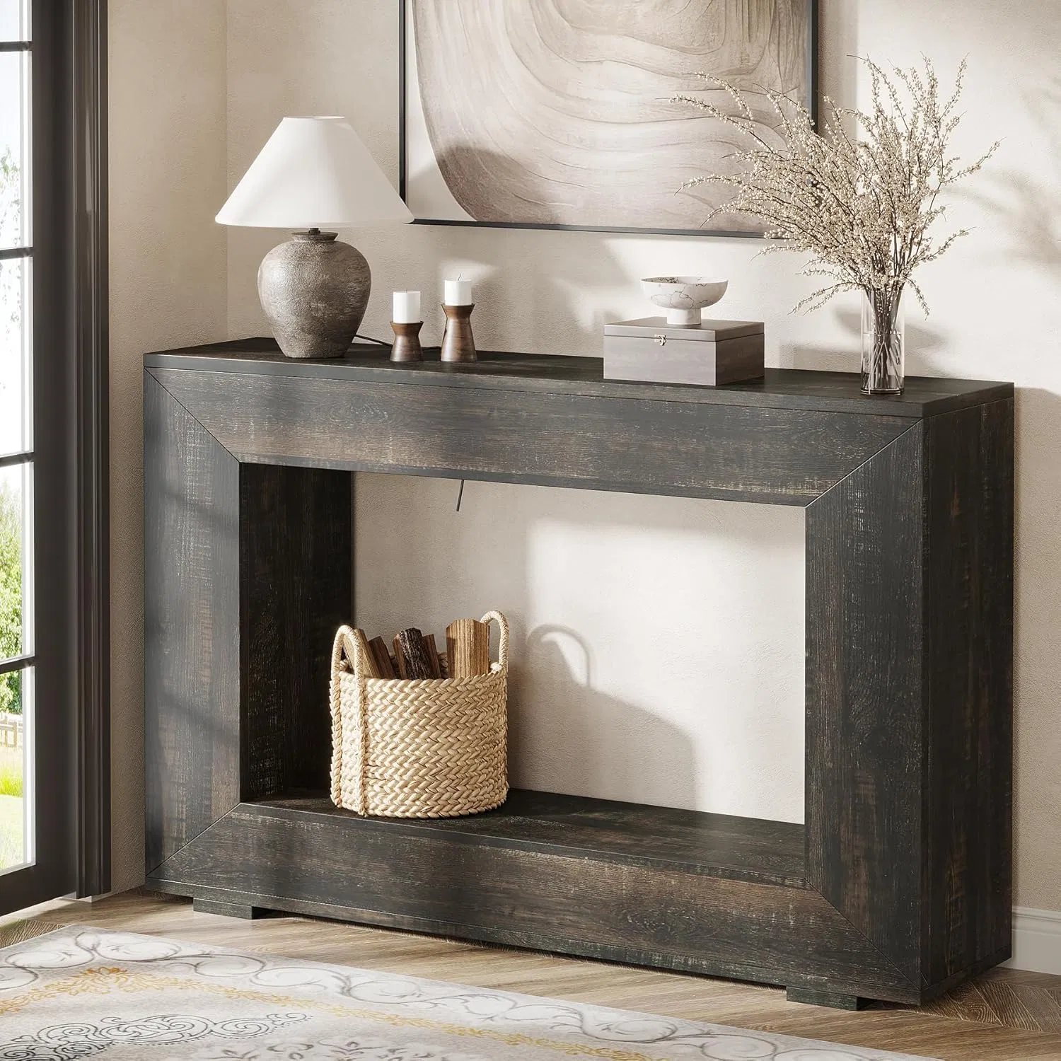 Square Farmhouse Console Table 47 Inches Entryway Console Table with Storage