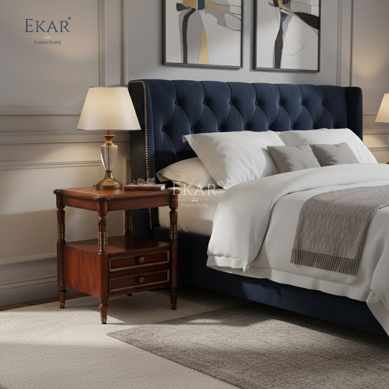 Ekar Heritage Manor Luxury Nightstand American Style Hand-Carved Bedside Table