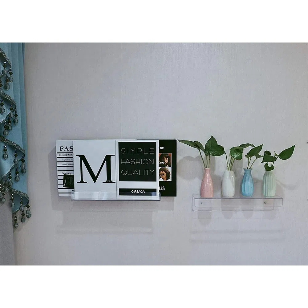 Customized Floating Wall Mounted Bookshelf Clear Acrylic Shelf for Living Room Decoration
